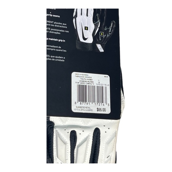 Nike D-Tack 6.0 Football Padded Linesman Gloves White Black Youth Size Large - Picture 5 of 5